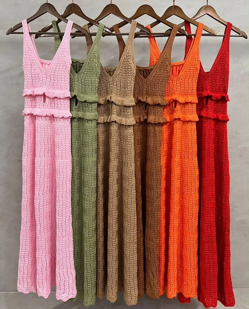 Vestido Longo de Modal com Babados