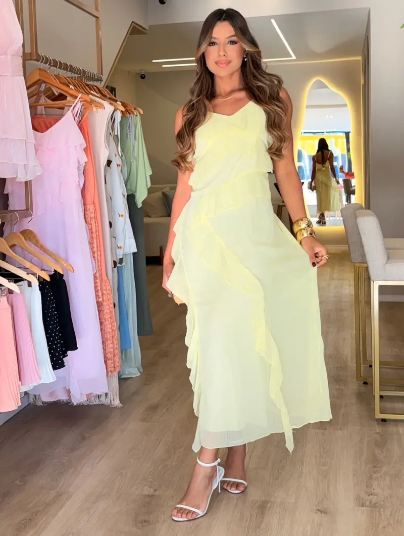 Vestido Longo Amarelo Manteiga