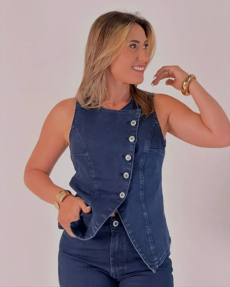 Colete Jeans Assimétrico